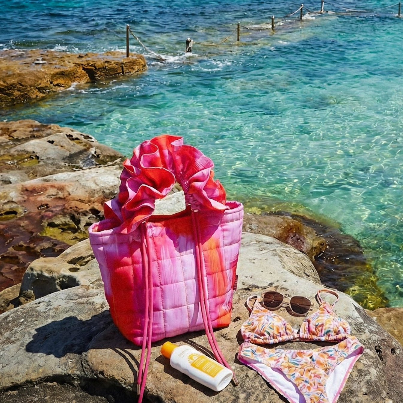Ruffle Tote Sunset Pink